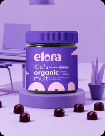 E-commerce product branding and packaging design for Elora Kid's Organic Multi supplement